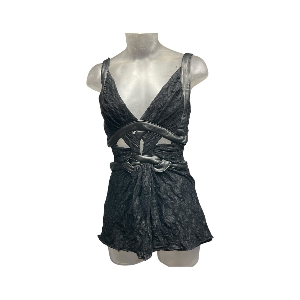 Y2K Sky Strappy  Floral Lace Top with Leather Straps Large Juniors whimsigoth